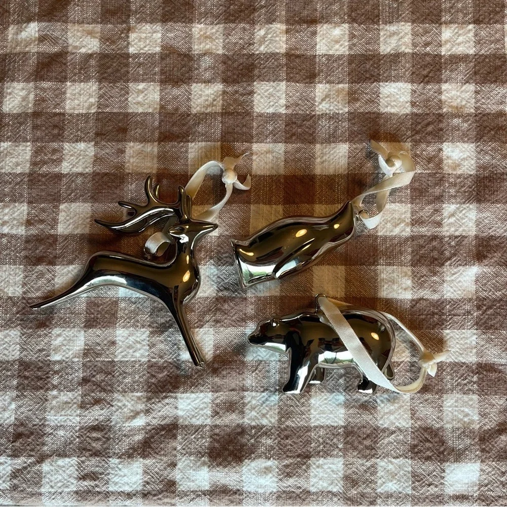 Pottery Barn Silver Planted Animal Ornaments Set